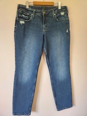 Silver Jeans Co. Boyfriend Distressed Mid Wash Denim Jeans W33 L29 Like New